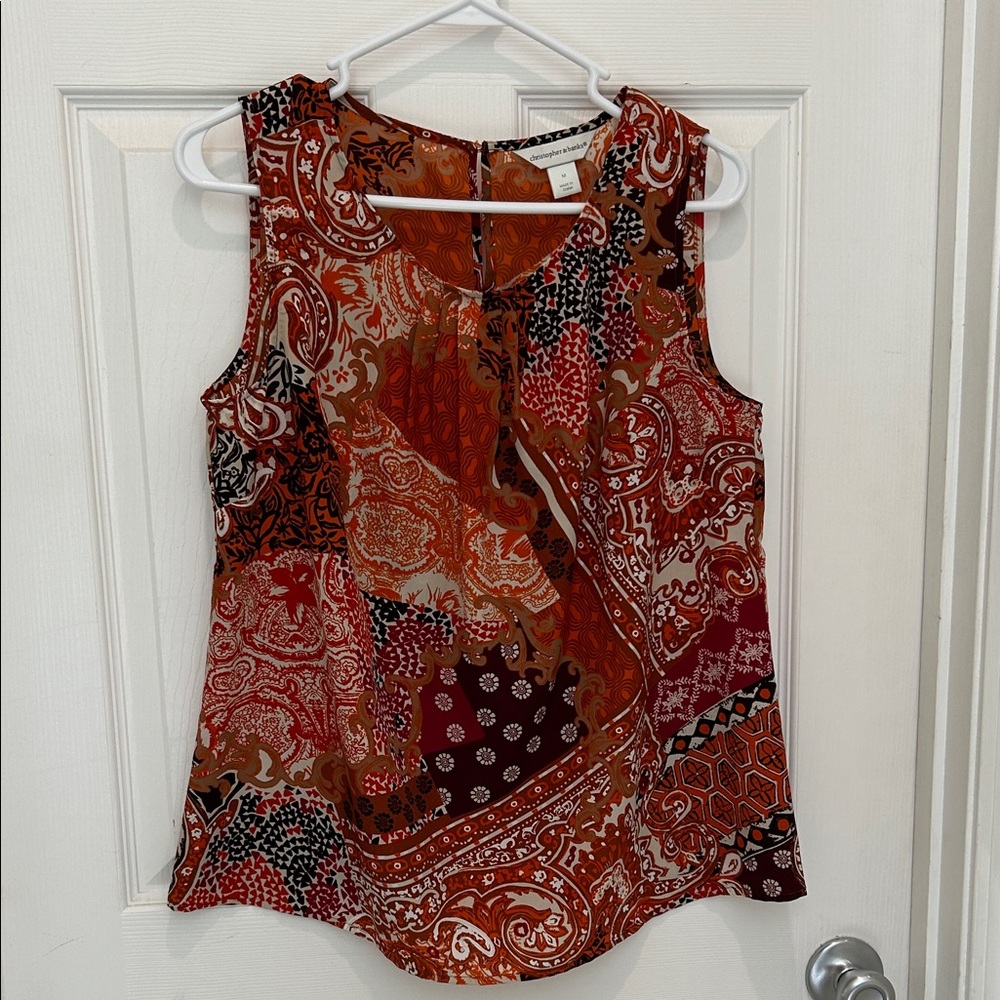 Christopher & Banks Paisley Sleeveless Blouse - Red and Brown